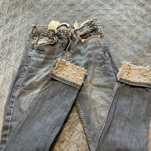 Pearl detail cuffed jean from Zara